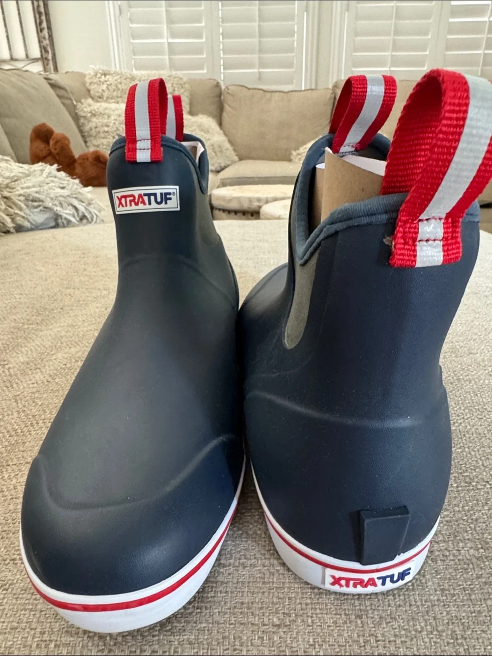 XTRATUF Men’s Navy Ankle Rain & Snow Boots with Red Trim